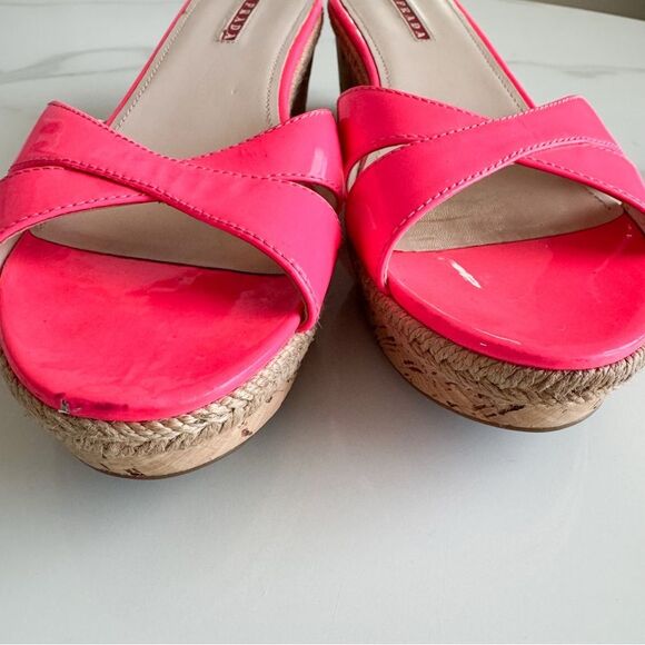 Prada Pink Patent Cork Wedge Sandals Size 39.5 - Picture 7 of 12